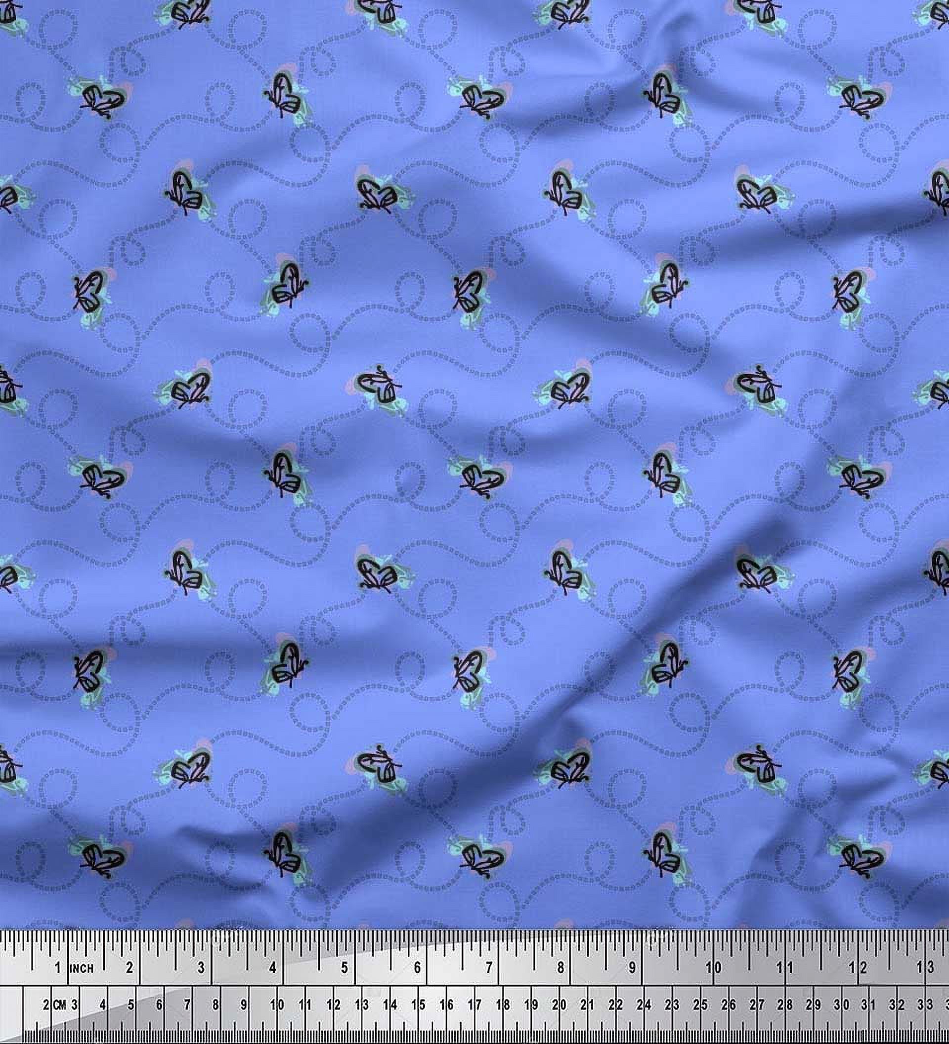 Soimoi Blue Cotton Poplin Fabric Insect & Texture Print Fabric by The Yard 42 Inch Wide