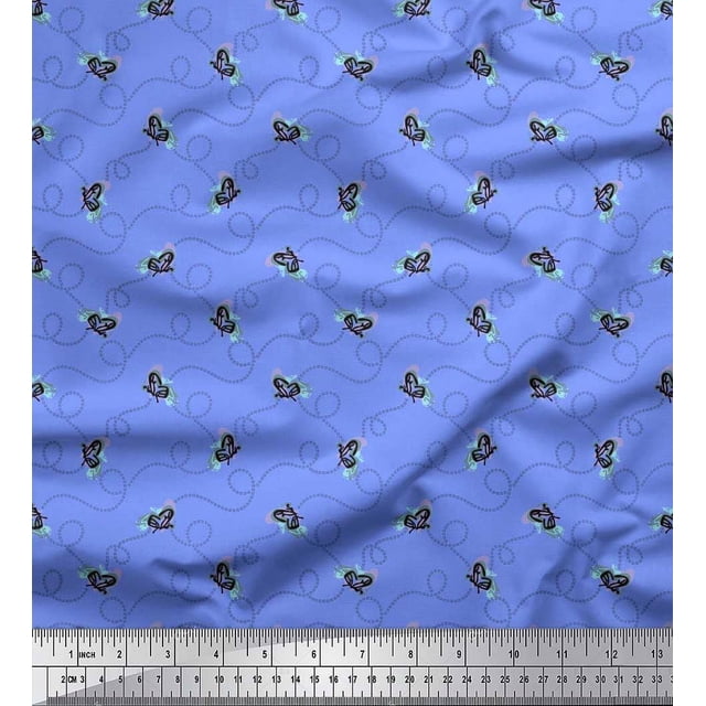 Soimoi Blue Cotton Cambric Fabric Insect & Texture Decor Fabric Printed BTY 42 Inch Wide