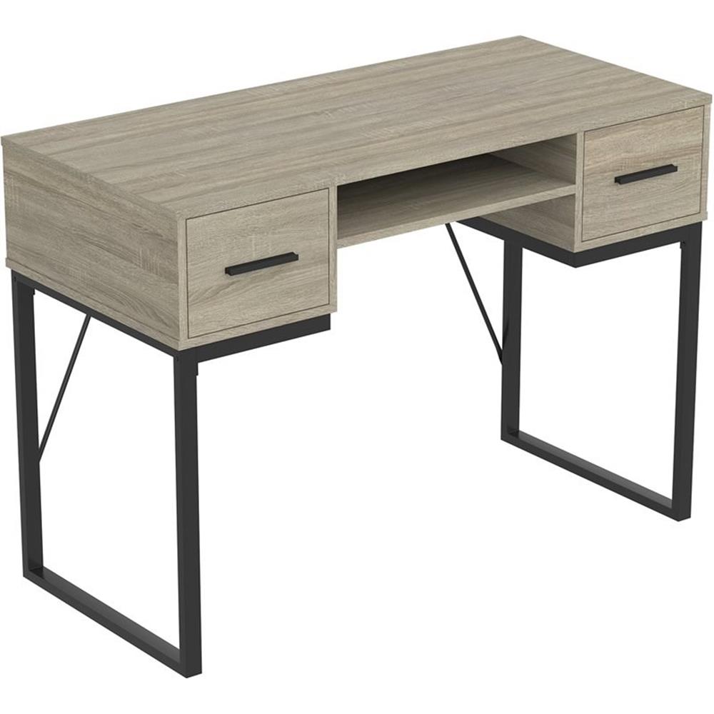 Pemberly Row 42.5"L 2-Drawers 1-Shelf Black Metal Computer Desk in Dark Taupe