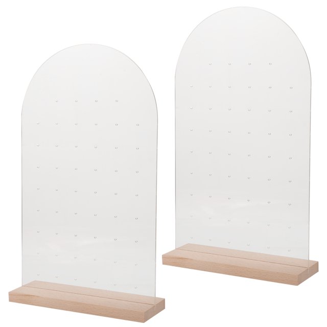 Shisuyan 2pcs Acrylic Earring Display Racks Wood Base Ear Studs Display Stand Jewelry Holder