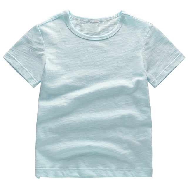 SUXIAN Chemises d'Été pour Enfants Hauts pour Garçons T-Shirt à Manches Courtes pour Enfants T-Shirt Décontracté à Col Rond Confortable pour Garçons T-Shirt Uni à Col Rond en Coton Bleu Pâle 9-10 Ans