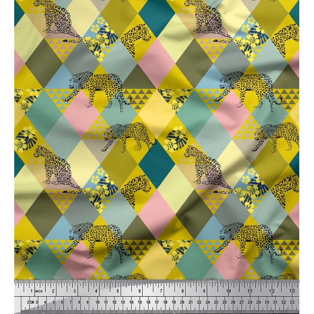 Soimoi Poly Georgette Fabric Leopard & Argyle Patchwork Fabric Prints by Yard 42 Inch Wide