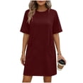 thumbnail image 1 of ShomPort Robe T-Shirt d'Été pour Femme Décontractée à Manches Courtes, Col Rond, Basique, Ample, Mini, avec Poches, 1 of 6