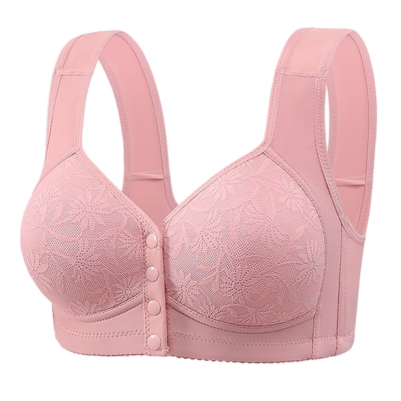 Kyusrd Front Open Bras For Women Lace Pattern Wireless Non-Steel Ring Push Up Breathable Bralette Underwear No-Slip Solid Color Plus Size Soft Comfortable Breastplate Comfy Soft Cotton Daily Bras