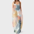 thumbnail image 1 of SMihono Robe Maxi Bohème d'Été pour Femmes Grande Taille Mode pour Femmes à Bretelles Taille Mi-Haute Col en V Sans Manches à Rayures Imprimé Floral Ajustée Plage Longue Robe Plage Évasée Robe d'Été, 1 of 5