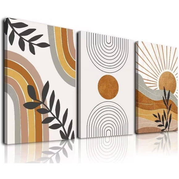 Ensemble de 3 Affiches Murales Boho, Impressions Murales Modernes Mi‐siècle, Impressions Géométriques Abstraites Neutres, Arc‐en‐ciel Orange, Soleil, Désert, Art Minimaliste sur Toile, Oeuvre 12 Pouces X 16 Pouces, Prêt à Accrocher pour Salle de Bain et Chambre
