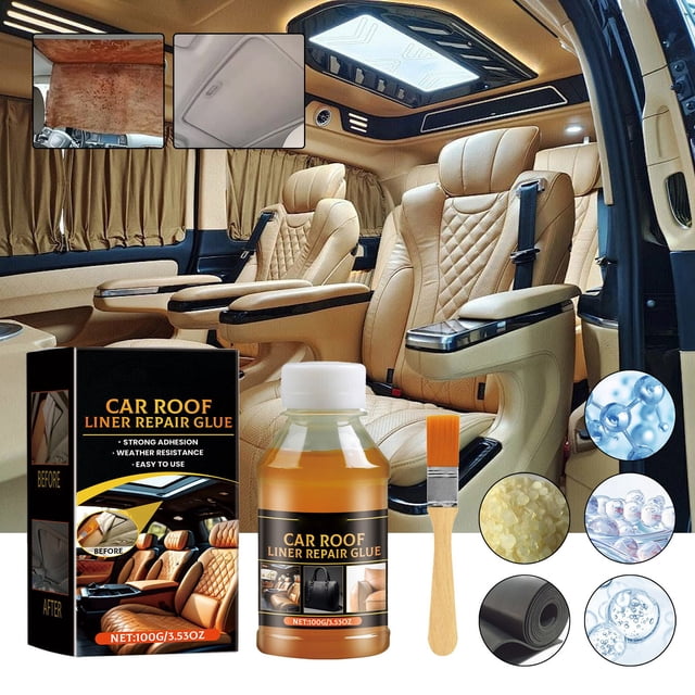 Colle de Réparation pour Couvre-Chef, Adhésif pour Couvre-Chef de Voiture, Colle de Rembourrage pour Voitures, Haute Viscosité, Jaune, Imperméable et Résistant à la Chaleur, Adhésif Automobile, Colle pour Couvre-Chef d'Auto, Adhésif pour Tissu de Toit de Voiture, 100 ml