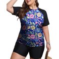thumbnail image 1 of FOLUNSI Womens Plus Swimsuits 2 Piece Rash Guard Raglan Short Sleeve with Boyshorts Surfing Swimwear 0X-5X, 1 of 5