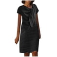 thumbnail image 2 of Robe d'Été pour Femmes 2024 Mode Grande Taille Nouvelle Allure Élégante Col Rond à Nouer Manches Courtes Couleur Unie Coton Coton Lin Robe Rabais de 50 % Liquidation!, 2 of 6
