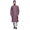 thumbnail image 1 of Atasi Printed Long Kurta For Men With White Churidar Pyjama Set Traditional Wear, 1 of 1