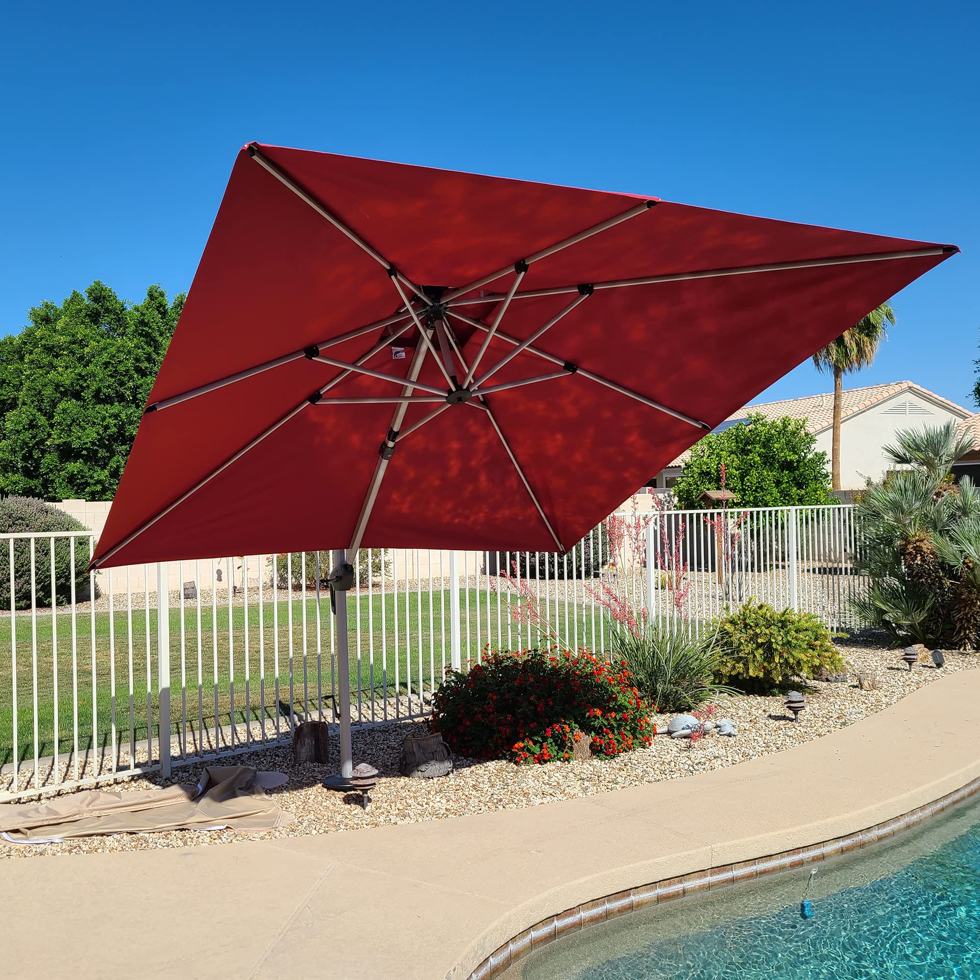 PURPLE LEAF Parasol de Patio Carré de Luxe 10 Pi, Grand Parasol Déporté à Balancier avec Rotation à 360°, Rouge Brique
