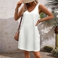 thumbnail image 4 of Besolor Robe d'Été pour Femmes à Col en V Sans Manches, Robe Décontractée Trapèze de Plage Courte avec Poches, 4 of 7