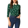 thumbnail image 1 of INSPIRE CHIC Chemisier pour Femme à Col Peter Pan Contrastant, Manches 3/4, Chemises, L Vert Foncé, 1 of 7