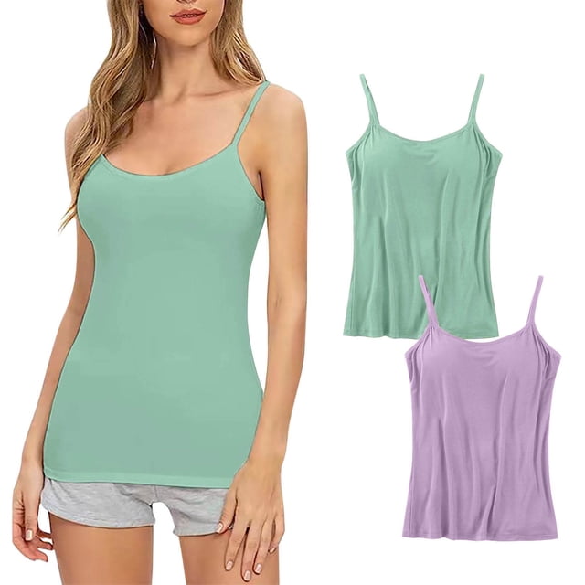 Timegard Camisoles 2 Pcs pour Femmes avec Soutien-Gorge Intégré Grande Taille Col Rond Respirantes Confortables Extensibles