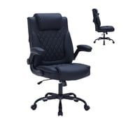 BeesClover Heavy Duty Executive Office Chair, 350 Lbs Capacity Ergonomic Computer Chair with Lumbar Support, PU Leather Desk Chair with Flip-Up Arms for Home & Office