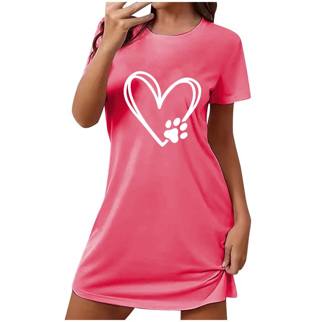 Rbaofujie Nuisette pour Femmes Nuisette Courte Surdimensionnée pour Femmes Robe Imprimée à Col Rond et Manches Courtes Pyjama Aguichant pour Femmes
