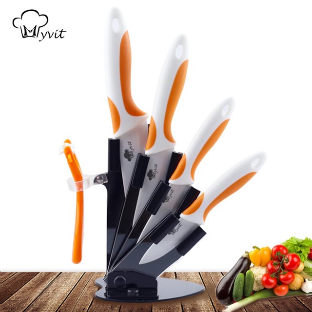 Ceramic Knives Set with Holder,3" 4" 5" 6" Chef Knife Paring Slicing Kitchen Knife Set with Sheaths and Peeler,Healthy Stain Resistant Non-Rust,with Soft-Grip Handle