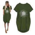 thumbnail image 4 of Jusqu'à 65 % de Rabais! Robes d'Été Mode pour Femmes 2024 Grande Taille Robe Décontractée Ample à Imprimé Tournesol Robe à Manches Courtes à Col en V, 4 of 5
