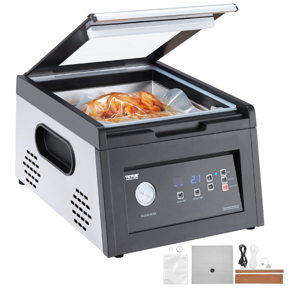 VEVOR Scelleuse sous Vide à Chambre, Puissance de Pompe à Vide 380 W, Machine d'Emballage de Sacs de Scellage pour Aliments Humides, Viande, Conception Compacte avec Longueur de Scellage de 11,5 Po, Scelleuse Commerciale Idéale