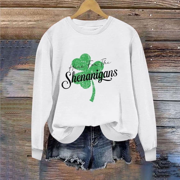 Levmjia T-Shirts pour Femmes de la Saint-Patrick Hauts Vert Trèfle Col Rond Imprimé Haut à Manches Longues Chandails