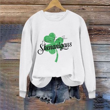 Levmjia T-Shirts pour Femmes de la Saint-Patrick Hauts Vert Trèfle Col Rond Imprimé Haut à Manches Longues Chandails