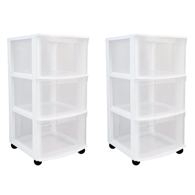Gracious Living Classic Chariot de Rangement en Plastique à 3 Tiroirs (Lot de 2)