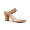 thumbnail image 1 of BLISSFUL STEP Women's Dual Clear Strap Block Heels Slides Sandals Nude (Size 9), 1 of 6