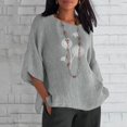 thumbnail image 1 of Pxiakgy Chemises pour Femmes Été Manches 3/4 Col Rond Imprimé Floral Haut Ample T-Shirts Tunique en Lin Décontractée Blouse Grise + S, 1 of 4
