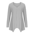 thumbnail image 4 of Yuyuzo Womens Long Sleeve V Neck Knit Ribbed Sweaters Solid Color Asymmetrical Basic Tunic Shirts Blouses Pullover Gray, 4 of 6