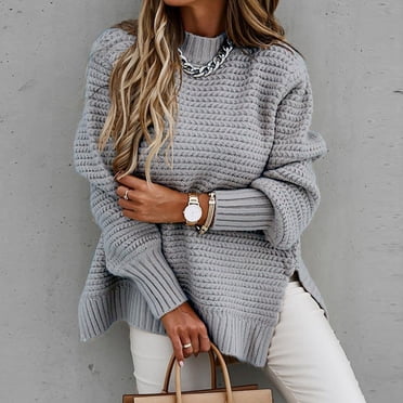 HWRETIE Women Solid Color Sweater Long Sleeve Pullover Round Neck Casual Knit Top For Fall Winter