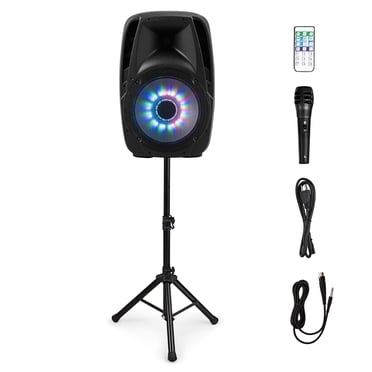 Gymax Portable 15'' 1500W 2-way Powered Speaker Stand w/ Illuminating Light, Black, 1 Count