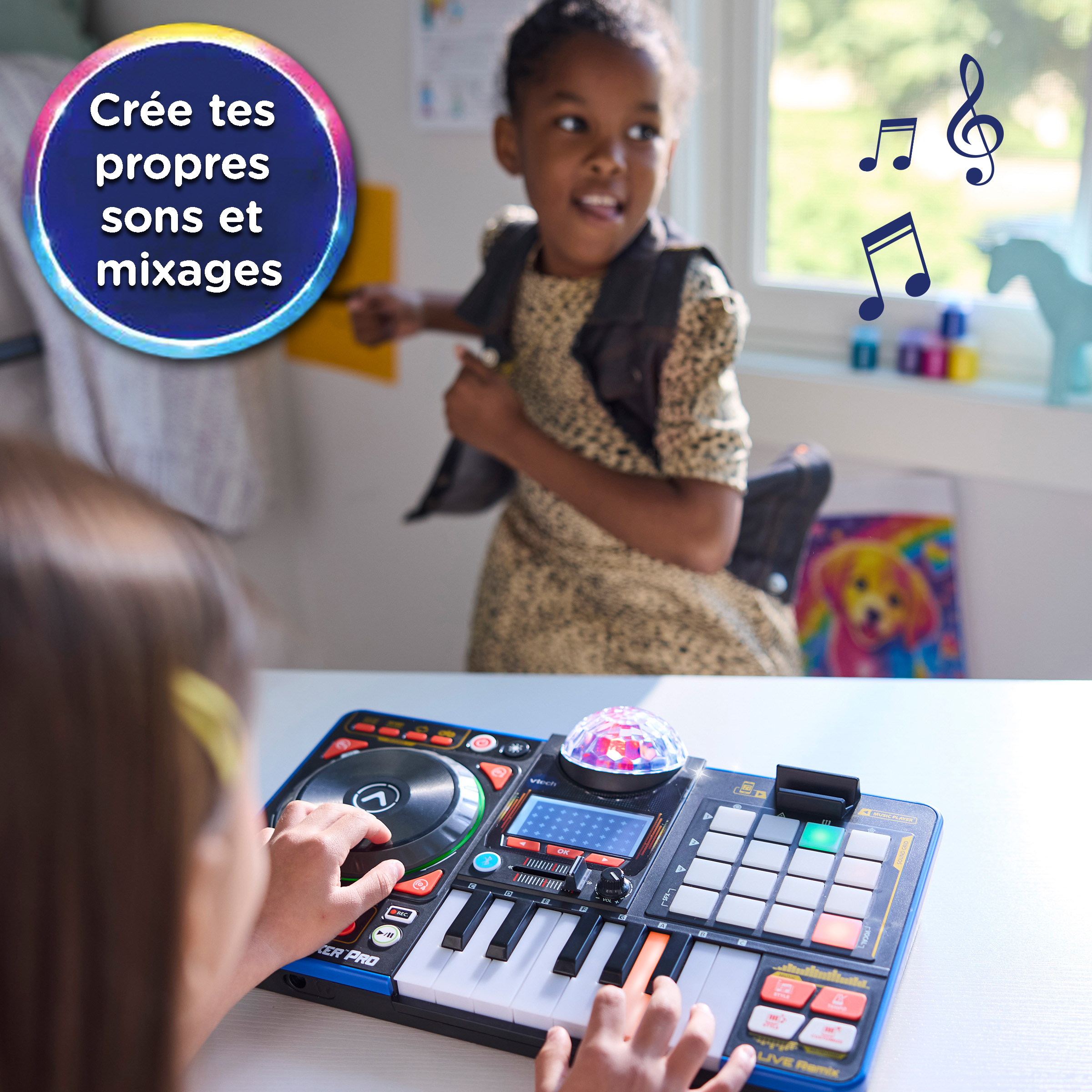 VTech Kidi Star DJ Mixer Pro Kids Real Music Turntable, Piano and Songs Toy for kids - French Version, 5+ Years