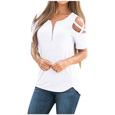 DPTALR T-Shirts d'Été pour Femmes à Manches Courtes, Tunique à Bretelles, Épaules Dénudées, Hauts Unis