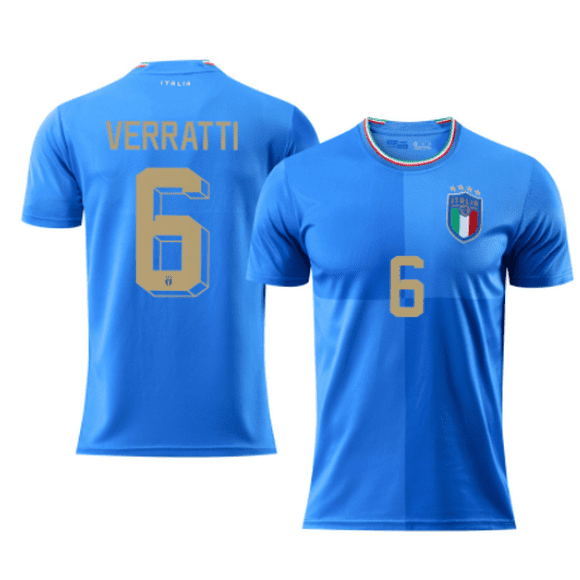 2022 Maillot d'Équipe de Soccer Domicile pour Hommes et Femmes Italy VERRATTI 6# Hauts à Manches Courtes de Haute Qualité Mode INS sport Course Uniformes de Soccer Taille TP-TTG
