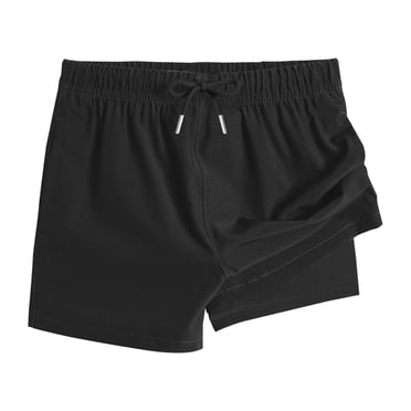 Swim Shorts for Girls Quick Dry High Waisted Trunks with Compression Liner Drawstring Beach Board Shorts Swim Bottoms Black 10-11 Years
