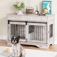 thumbnail image 3 of BeesClover 47" Dog Furniture Crate, Large Furniture Style Dog Crate w/ 2 Storage Draws & Removable Divider & Triple Door Design for Large/Medium/Small Dogs，Grey, 3 of 9