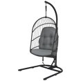 thumbnail image 4 of Patiojoy Modern Rattan Hanging Egg Swing Chair w/Stand Foldable Cushioned Hammock Gray, 4 of 5
