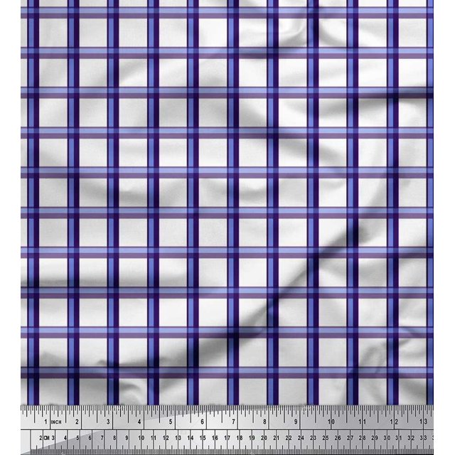 Soimoi Purple Poly Georgette Fabric Window Pane Check Print Fabric by the Yard 52 Inch Wide