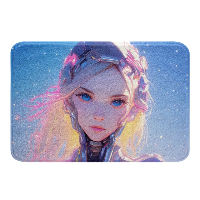 YST Future Surrealism Girl Bath Mat Anime Robot Bathroom Rugs 3D Cartoon Style Non Slip Bath Rug, Sci-Fi Virtual Reality Floor Rug Carpets 20"X32" (Water Absorbent)