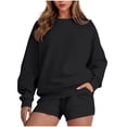 thumbnail image 3 of HAiming Ensemble 2 Pcs pour Femmes Chandail Col Rond Chandails en Molleton et Shorts Surdimensionnés Amples, 3 of 5