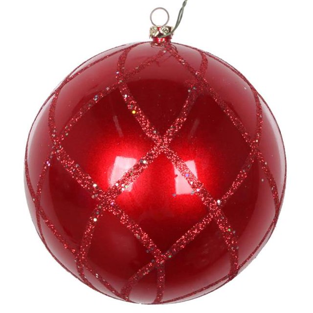 Vickerman MT198103D 4.75 in. Red Candy Glitter Net Ornament - 3 per Bag