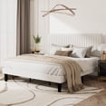 thumbnail image 1 of Amolife King Size Upholstered Platform Bed Frame with Adjustable Velvet Headboard, Off-White, 1 of 9