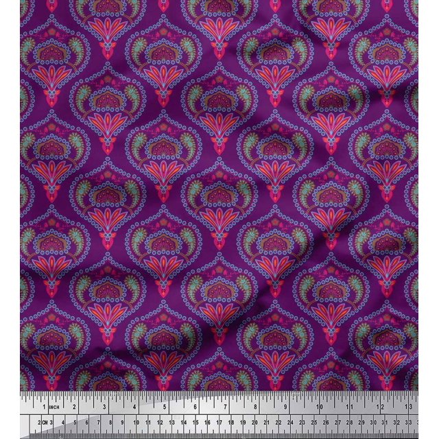 Soimoi Poly Georgette Fabric Moroccan Damask Print Fabric by the Yard 42 Inch Wide