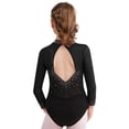 thumbnail image 2 of ranrann Kids Girls Long Sleeve Ballet Leotards Dance Unitards Tumbling Color Block Rhinestone Black 14, 2 of 7