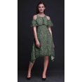 thumbnail image 3 of Bimba Green Geometric Printed Womens Cold Shoulder Tunic Party Round Neck Shift Dress - Large, 3 of 6