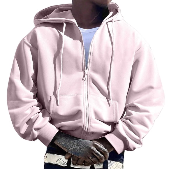 Ediodpoh Men's Hoodies & Sweatshirts Full Zip Pullover Long Sleeve Sweatshirt for Men with Convenient Pocket Design Mens Hoodie Pink M