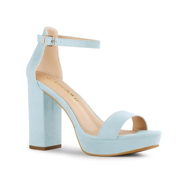 BLISSFUL STEP Sandales à Talons Hauts Épais à Plateforme avec Bride à la Cheville pour Femmes Bleu Ciel (Taille 10)