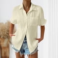 thumbnail image 2 of Besolor Womens Plus Size Button down Shirts Collared Short Sleeve Textured Summer Casual Tops Blouse with Pocket, 2 of 5