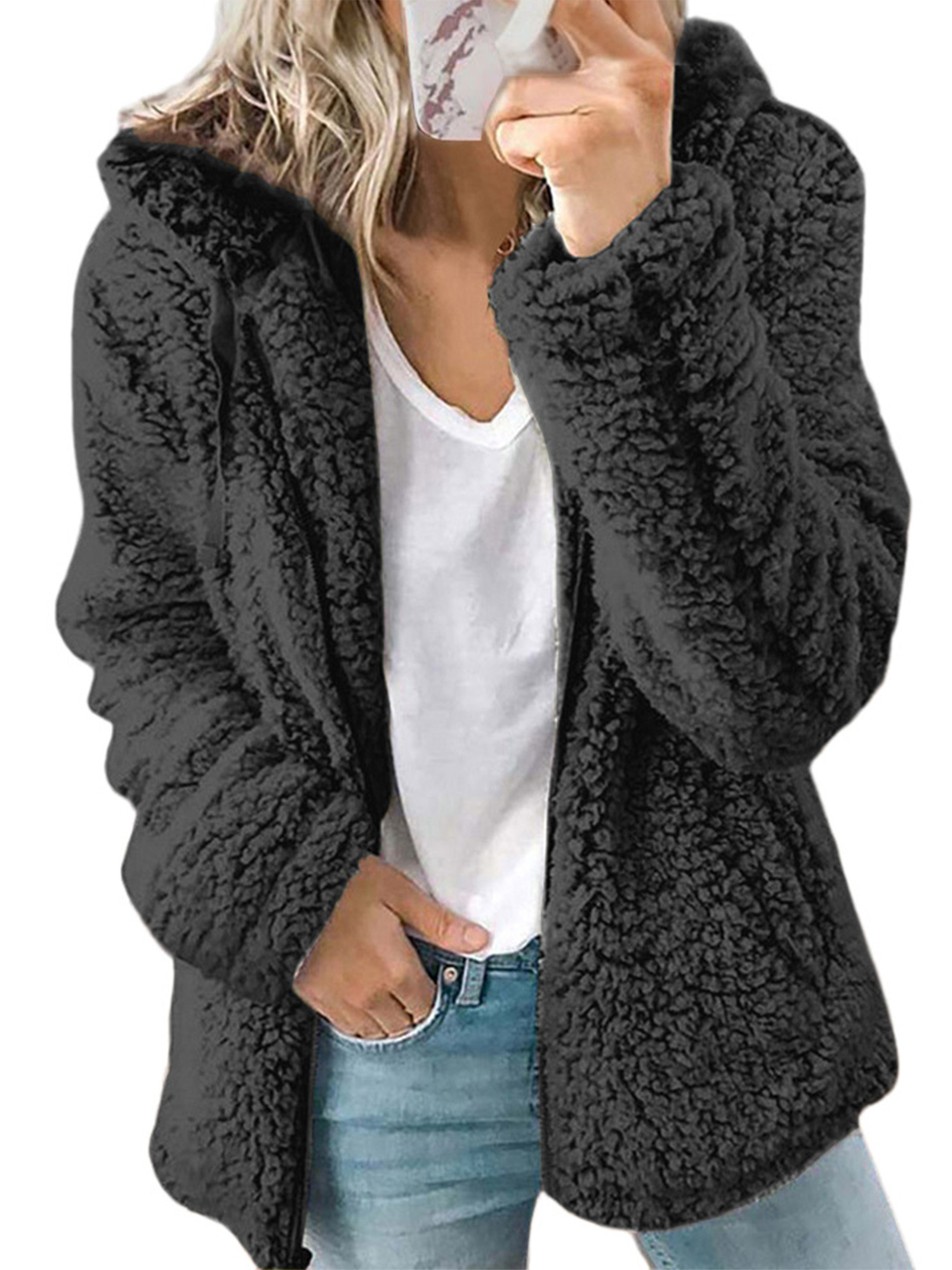 Innerwin Veste Unie pour Femmes Automne à Manches Longues avec Capuche Noir TG