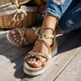 thumbnail image 3 of Sandales Compensées Espadrilles pour Femmes Ethniques Boho à Pampilles Plateforme à Talons Hauts Épais Chaussures d'Été de Plage et de Robe, 3 of 6